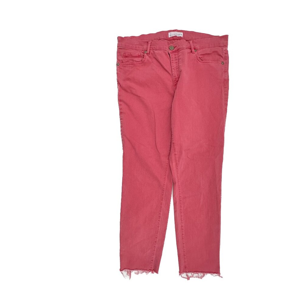 LOFT Jeans‎ Women 12 Pink Modern Skinny Crop Raw Hem Denim